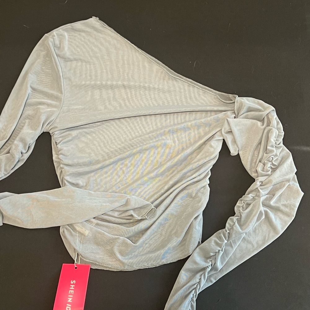 SHEIN Gray Asymmetrical Ruched Blouse
